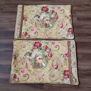 2 Victorian Floral Couple Dog Tree Pillow Shams‎ 30 x 20.5 Cottagecore